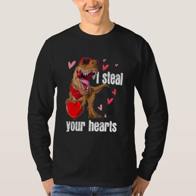 Camiseta I Steal Hearts T rex Love Dinosaur Valentines Day  (Anverso)