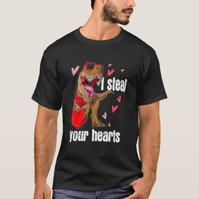 Camiseta I Steal Hearts T rex Love Dinosaur Valentines Day  (Anverso)