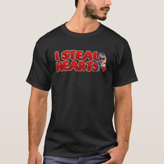 Camiseta I Steal Hearts Trex Dino Boy Valentines Day Toddle (Anverso)