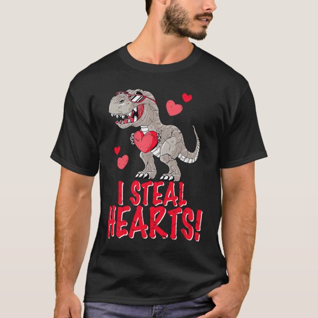 Camiseta I Steal Hearts Trex Dino Boys Valentines Day Dinos (Anverso)