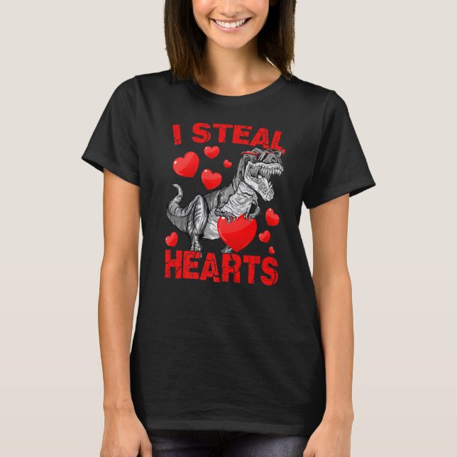 Camiseta I Steal Hearts Trex Dino Cute Baby Boy Valentines  (Anverso)