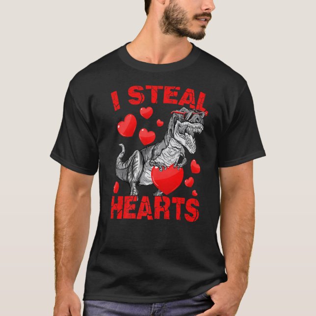 Camiseta I Steal Hearts Trex Dino Cute Baby Boy Valentines  (Anverso)