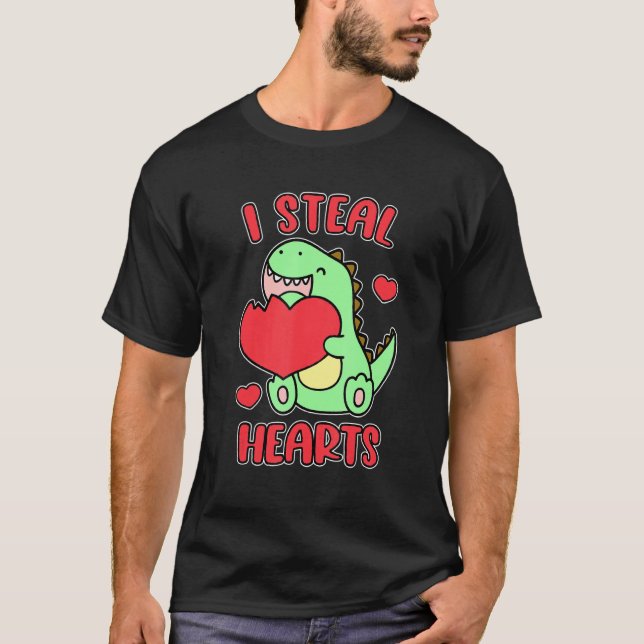 Camiseta I Steal Hearts Trex Dinosaur Cute Girls Boy Valent (Anverso)