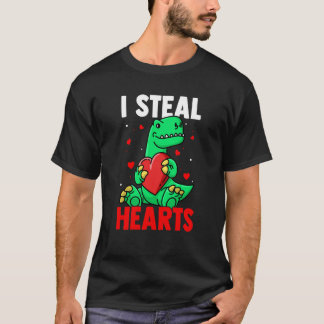 Camiseta I Steal Hearts Valentine's Day Dino Roses Date Nig