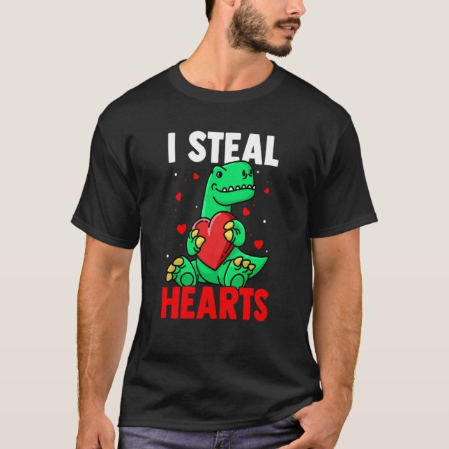 Camiseta I Steal Hearts Valentine's Day Dino Roses Date Nig (Anverso)