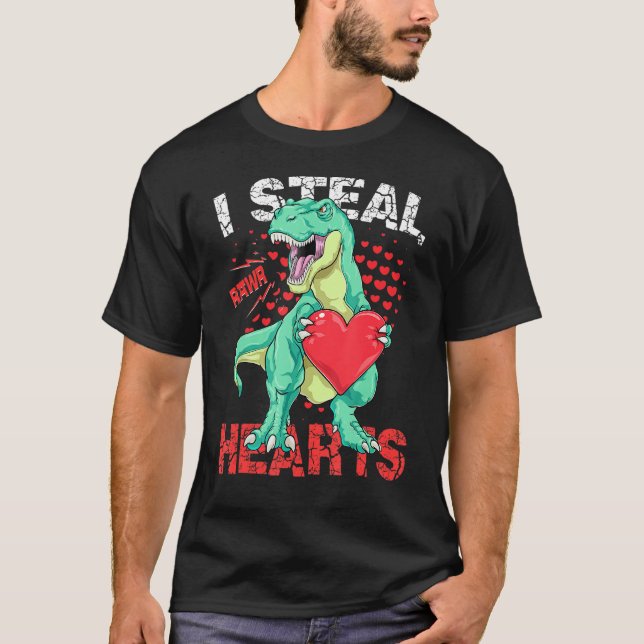 Camiseta I Steal Hearts Valentines Day Dinosaur Boys Men Lo (Anverso)