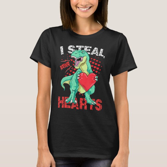 Camiseta I Steal Hearts Valentines Day Dinosaur Boys Men Lo (Anverso)