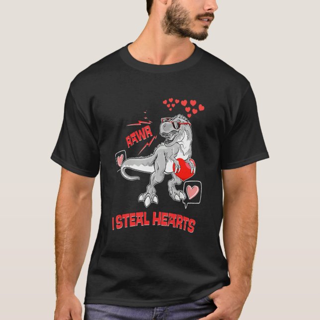 Camiseta I Steal Hearts Valentines Day Dinosaur Boys Men Lo (Anverso)