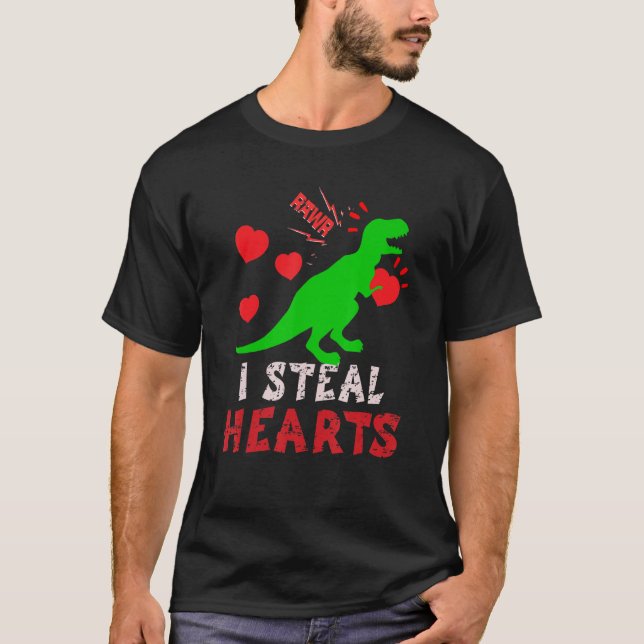 Camiseta I Steal Hearts Valentines Day Dinosaur Boys Men Lo (Anverso)