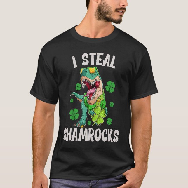 Camiseta I Steal Shamrocks  st patrick's day Dinosaurs   6 (Anverso)