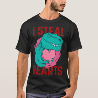 Camiseta I Steel Hearts Día de San Valentín lindo Dinosaur 