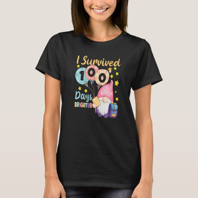 Camiseta I Survived 100 Days Brighter  Gnomes Teacher Kids (Anverso)