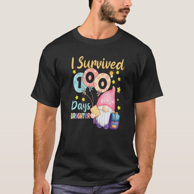 Camiseta I Survived 100 Days Brighter  Gnomes Teacher Kids (Anverso)