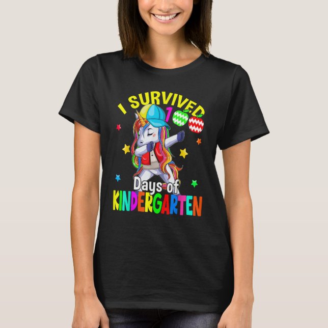 Camiseta I Survived 100 Days Of Kindergarten Cute Dabbing U (Anverso)
