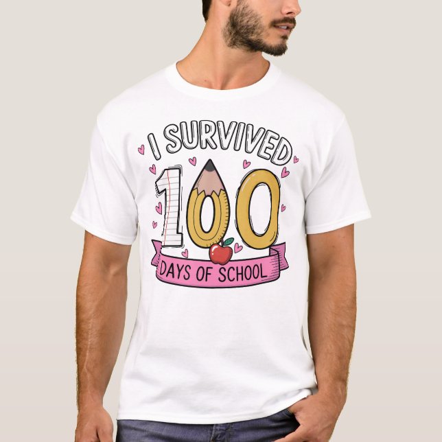 Camiseta I Survived 100 Days of School Teacher Student  (Anverso)