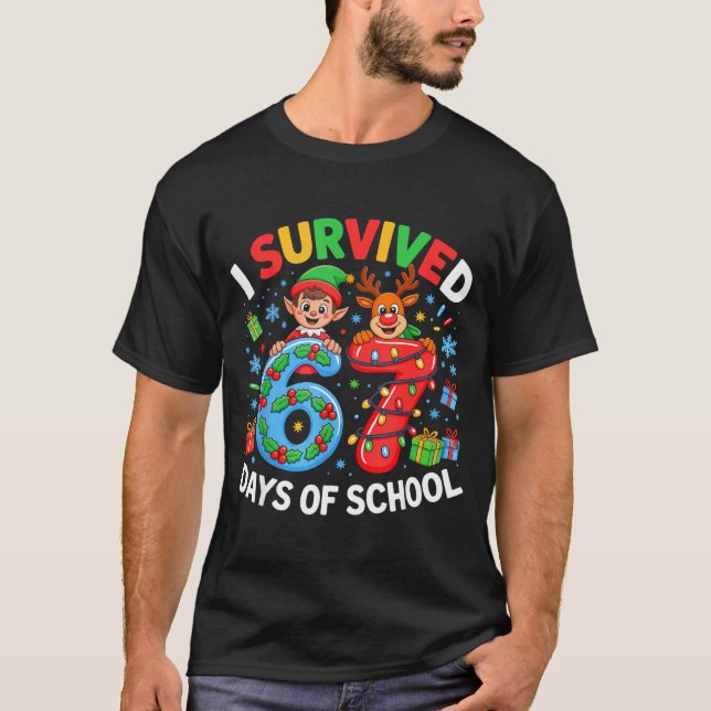 Camiseta I Survived 67 Days Of School Christmas Candy Cane  (Anverso)