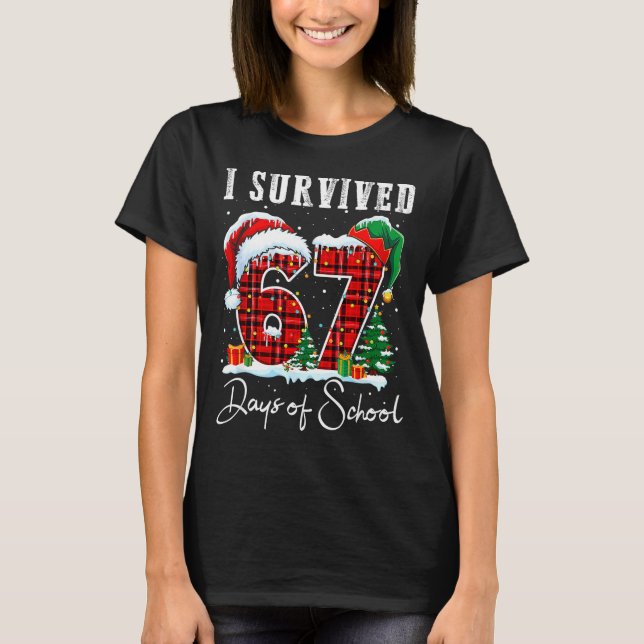 Camiseta I Survived 67 Days Of School Christmas Candy Cane  (Anverso)