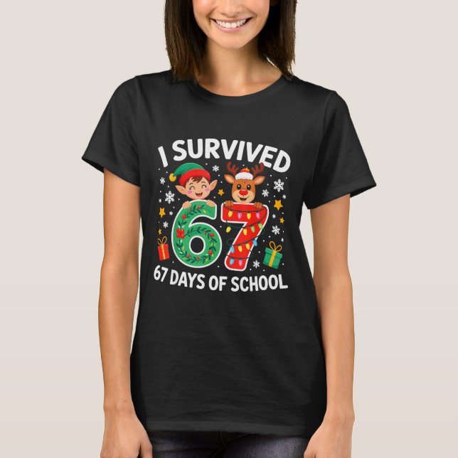 Camiseta I Survived 67 Days Of School Christmas Candy Cane  (Anverso)