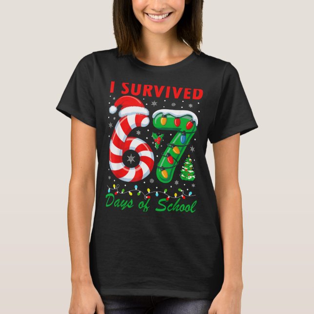 Camiseta I Survived 67 Days Of School Christmas Candy Cane  (Anverso)