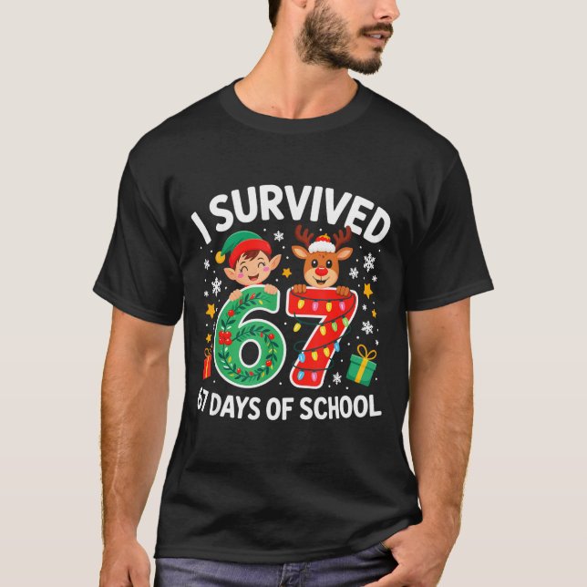 Camiseta I Survived 67 Days Of School Christmas Candy Cane  (Anverso)