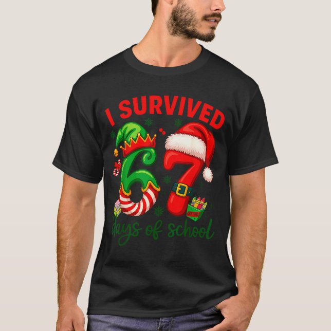 Camiseta I Survived 67 Days Of School Christmas Candy Cane  (Anverso)