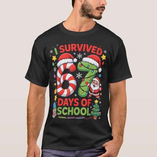 Camiseta I Survived 67 Days Of School Christmas Candy Cane  (Anverso)