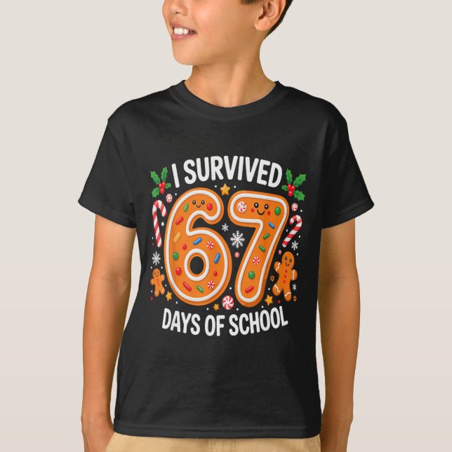 Camiseta I Survived 67 Days Of School Christmas Candy Cane  (Anverso)