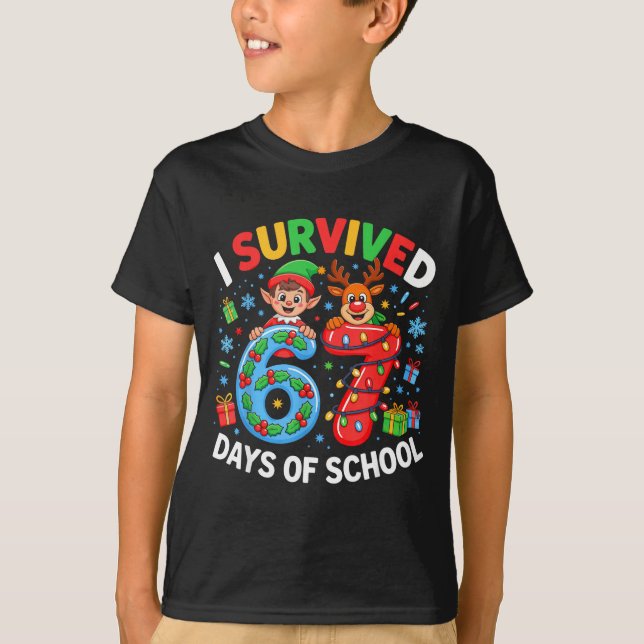 Camiseta I Survived 67 Days Of School Christmas Candy Cane  (Anverso)