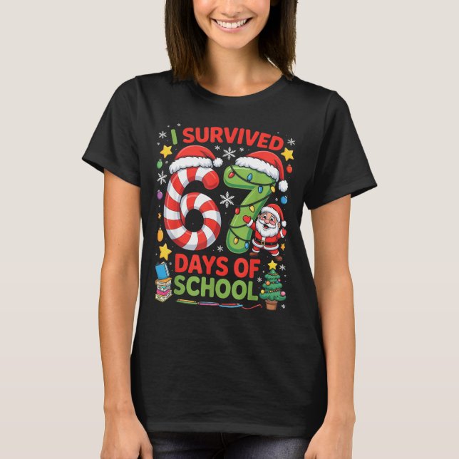 Camiseta I Survived 67 Days Of School Christmas Candy Cane  (Anverso)