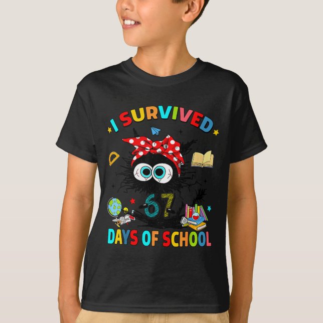 Camiseta I Survived 67 Days Of School Funny Black Cat Six S (Anverso)