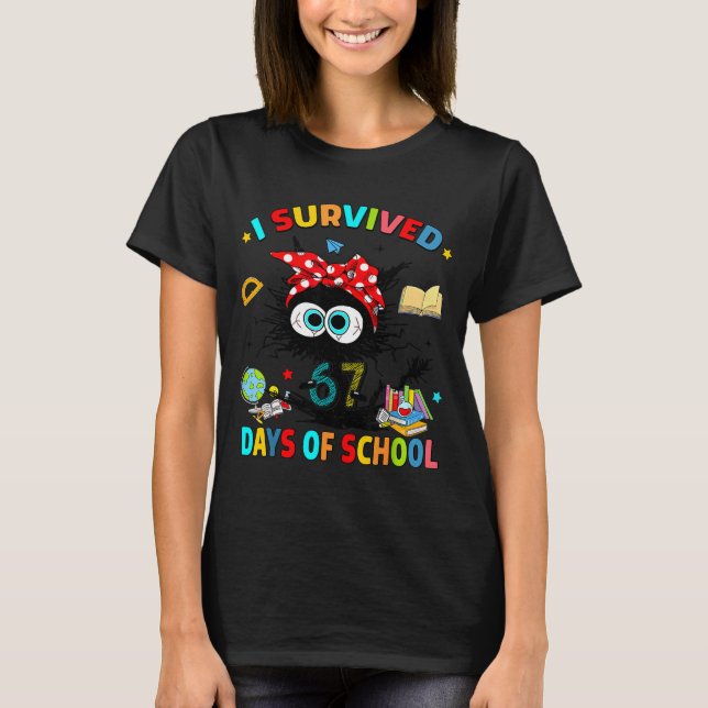 Camiseta I Survived 67 Days Of School Funny Black Cat Six S (Anverso)