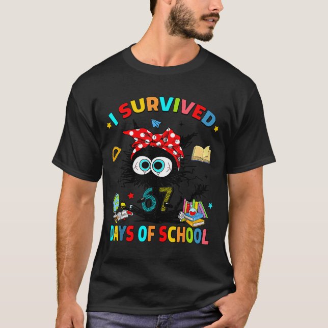 Camiseta I Survived 67 Days Of School Funny Black Cat Six S (Anverso)