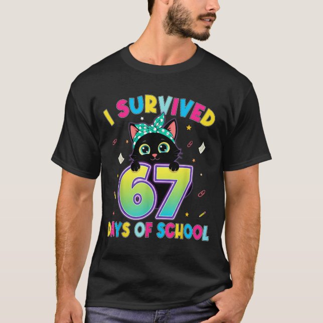 Camiseta I Survived 67 Days Of School Funny Cat Six Seven M (Anverso)