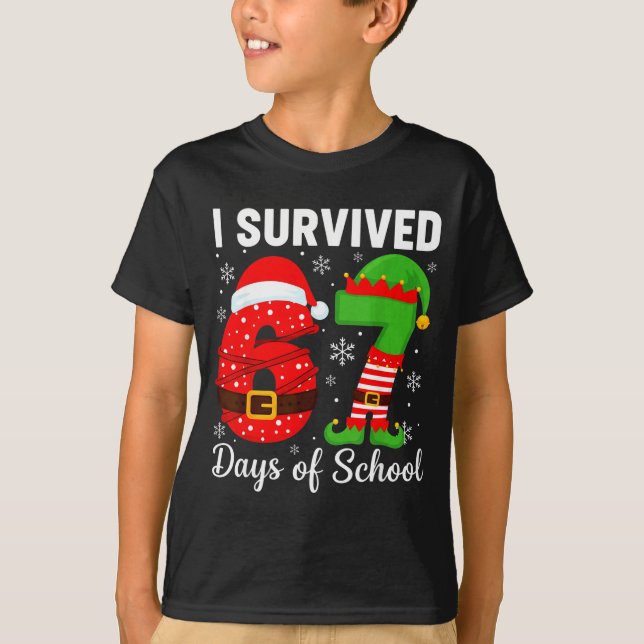 Camiseta I Survived 67 Days Of School Funny Elf Christmas S (Anverso)