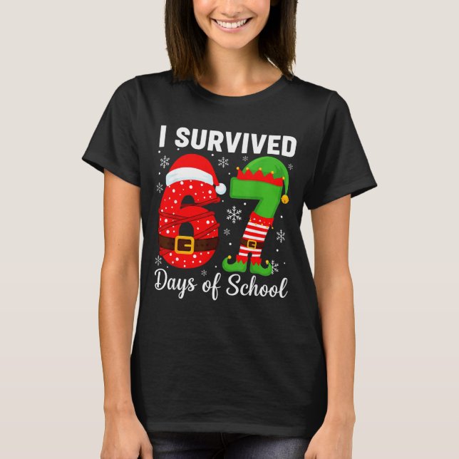 Camiseta I Survived 67 Days Of School Funny Elf Christmas S (Anverso)