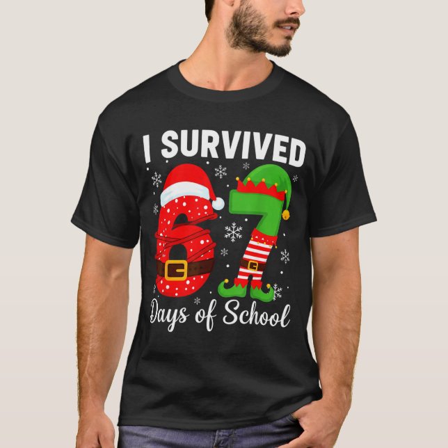 Camiseta I Survived 67 Days Of School Funny Elf Christmas S (Anverso)