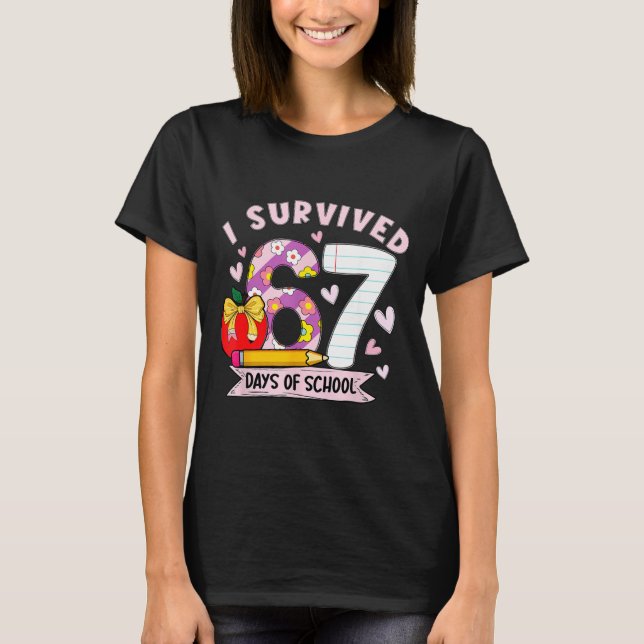 Camiseta I Survived 67 Days Of School Funny Leopard Student (Anverso)