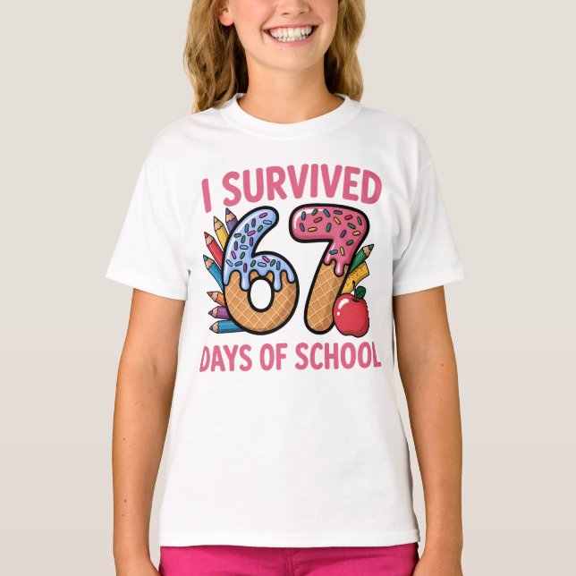 Camiseta I Survived 67 Days of School Ice Cream Waffl (Anverso)