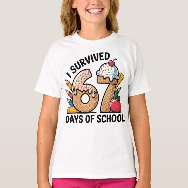 Camiseta I Survived 67 Days of School Ice Cream Waffl (Anverso)