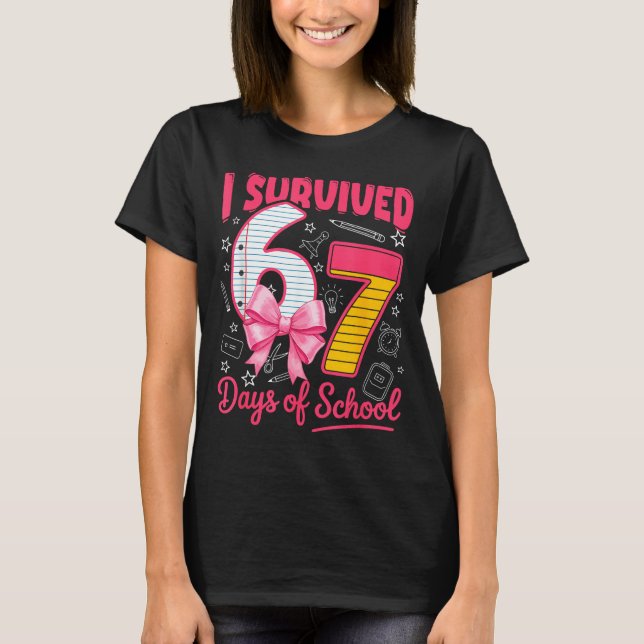 Camiseta I Survived 67 Days Of School Nk Bow Girls Kids  (Anverso)