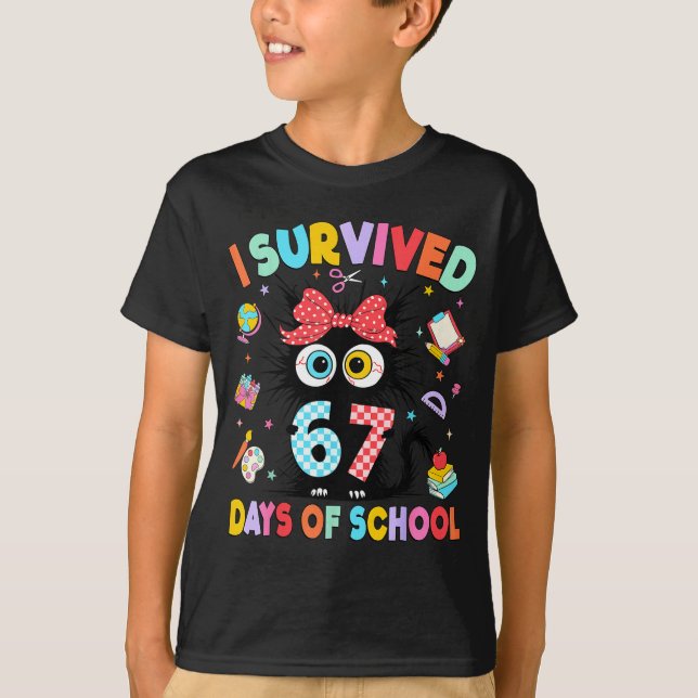 Camiseta I Survived 67 Days Of School Six Seven Cat Teacher (Anverso)