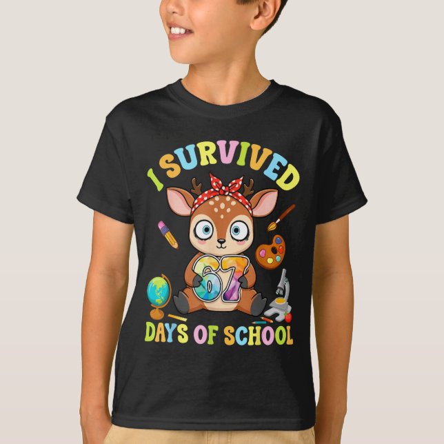Camiseta I Survived Six Seven Days Of School Cute Deer Stud (Anverso)