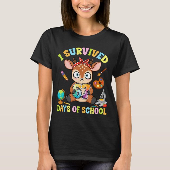 Camiseta I Survived Six Seven Days Of School Cute Deer Stud (Anverso)