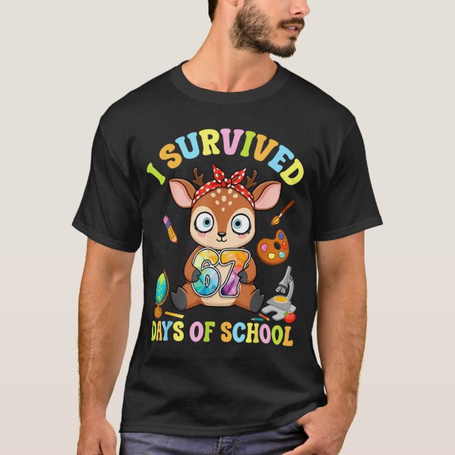 Camiseta I Survived Six Seven Days Of School Cute Deer Stud (Anverso)