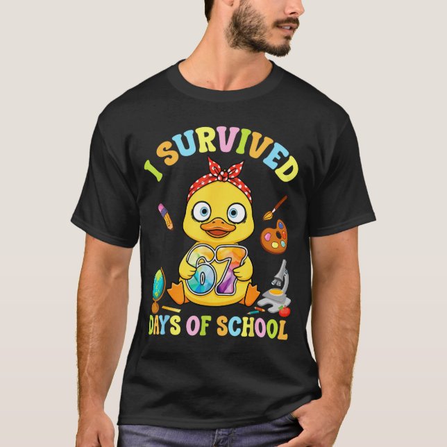 Camiseta I Survived Six Seven Days Of School Cute Duck Stud (Anverso)