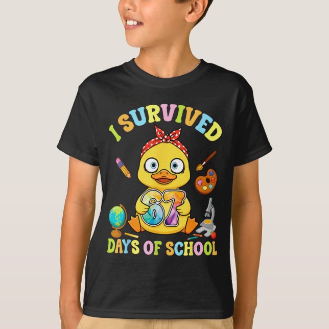 Camiseta I Survived Six Seven Days Of School Cute Duck Stud (Anverso)