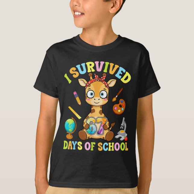 Camiseta I Survived Six Seven Days Of School Cute Giraffe S (Anverso)