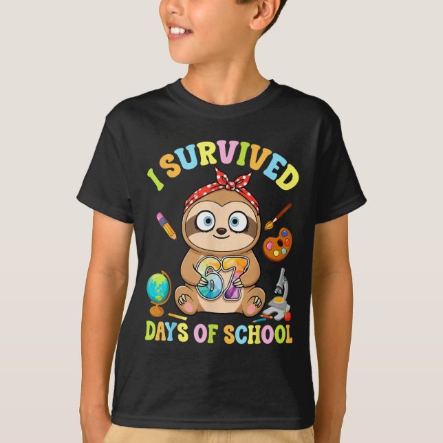 Camiseta I Survived Six Seven Days Of School Cute Sloth Stu (Anverso)