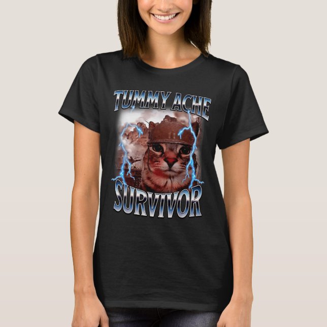 Camiseta I Survived Today's Tummy Ache Survivor Funny Cat M (Anverso)