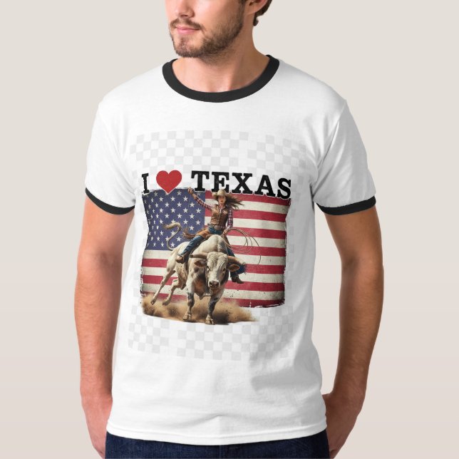 Camiseta  I ❤️ TEXAS – Rodeo Spirit & Patriotism   (Anverso)